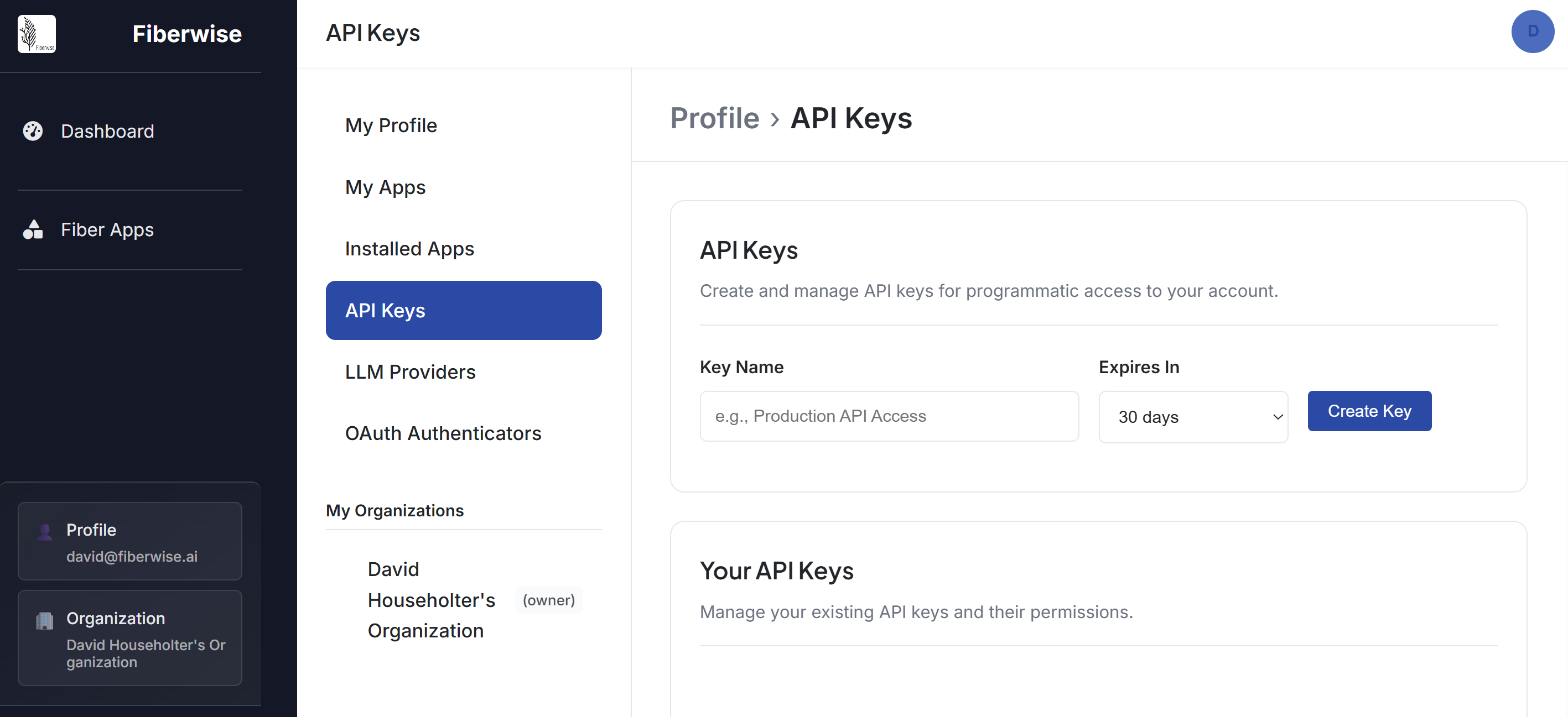 Navigate to API Keys settings page