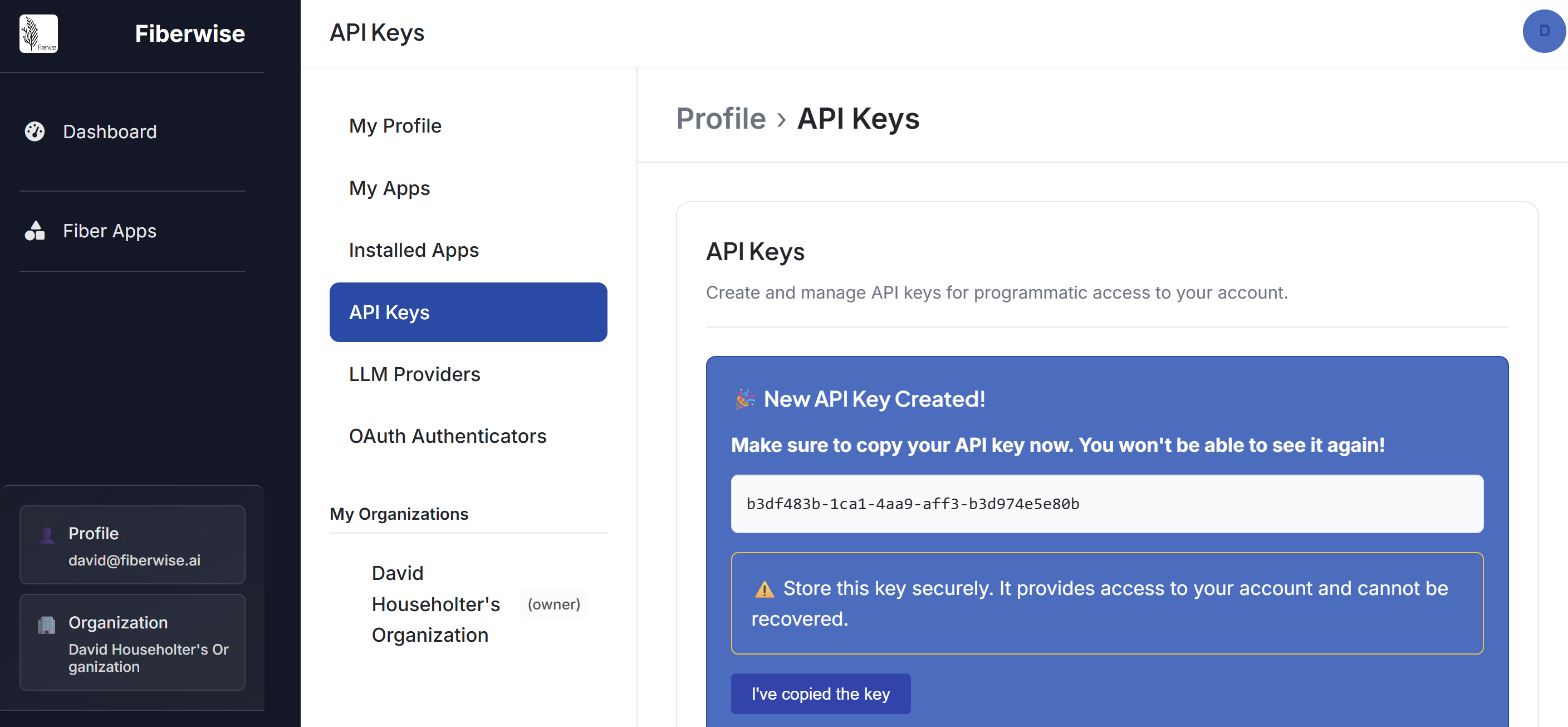 Create new API key and copy it