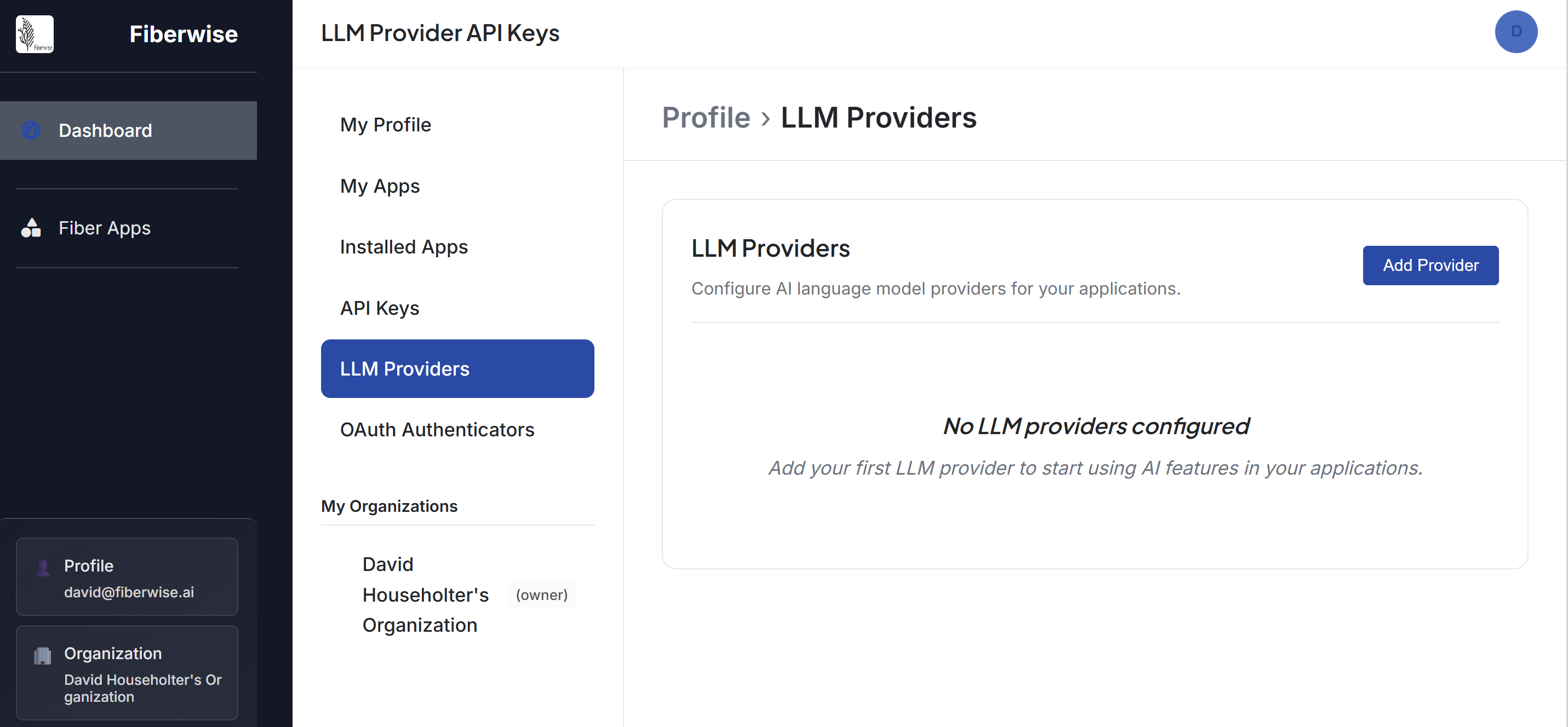 Navigate to LLM Providers settings page