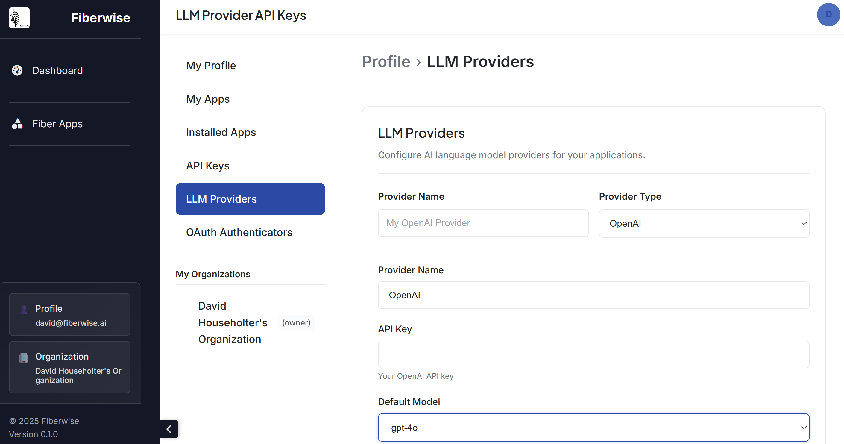 Add LLM provider form